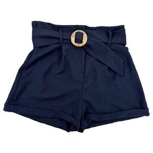 NWT‎ Altar'd State High Rise Shorts Cinch Waist Paper Bag Navy Blue Medium 6-8